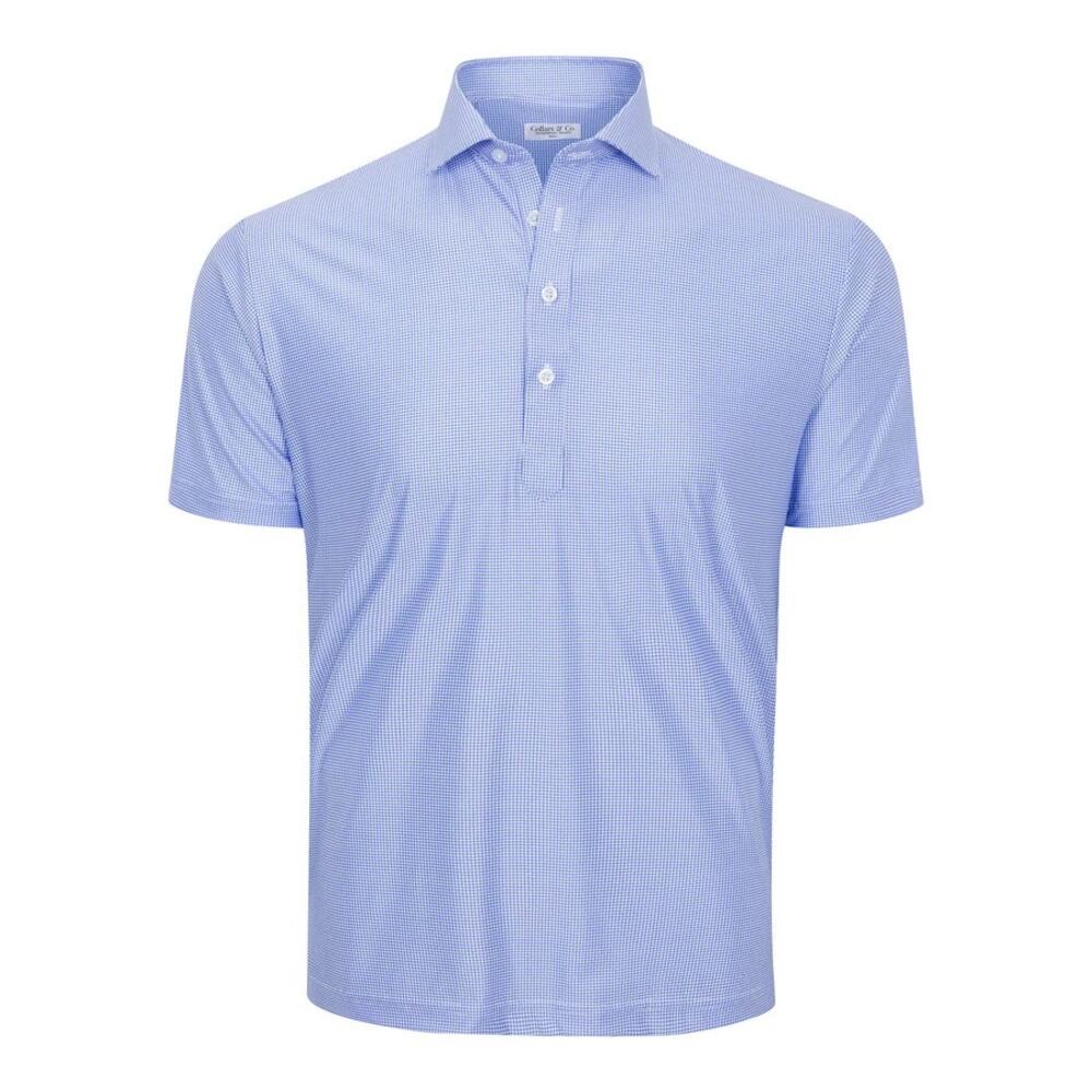 NWT Collars & Co Featherweight Flex Relaxed Polo Blue Micro Grid XL